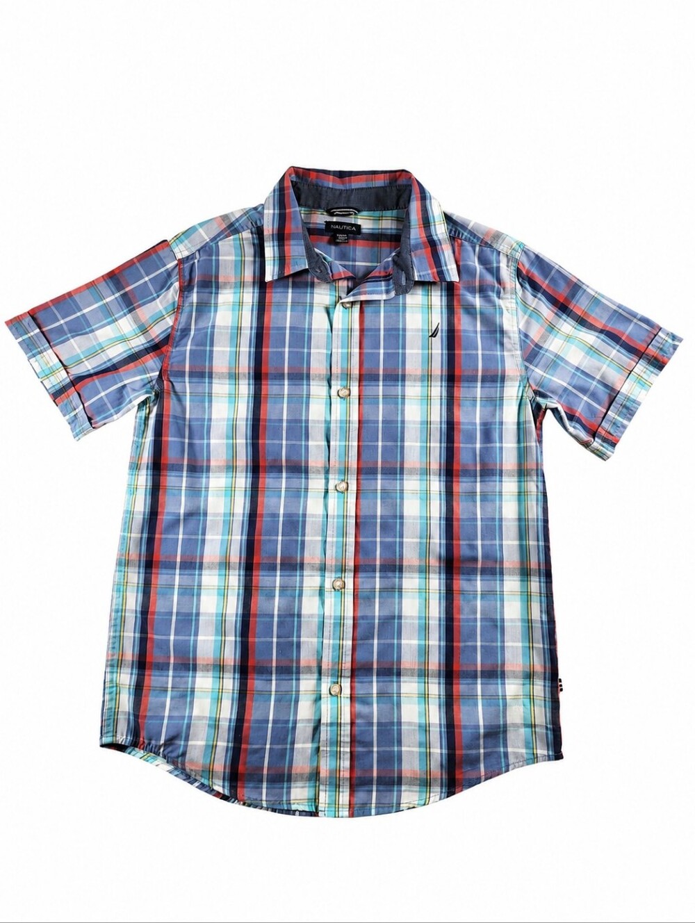 Nautica Boys XL 18/20 Plaid Short Sleeve Button Down Shirt